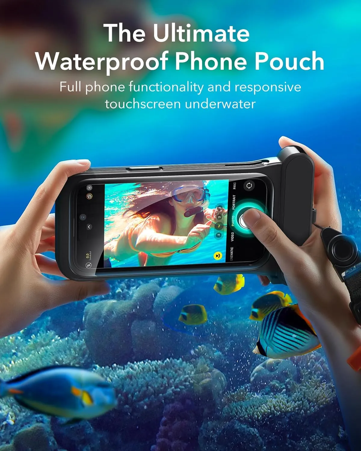 ESR Waterproof Phone Pouch for iPhone 15 Pro / 14 Pro / 13 Pro, Underwater Touch Sensitivity, IPX8 Floating Waterproof Cellphone Case with Lanyard, Dry Bag for Snorkeling, Black, 2 Pack