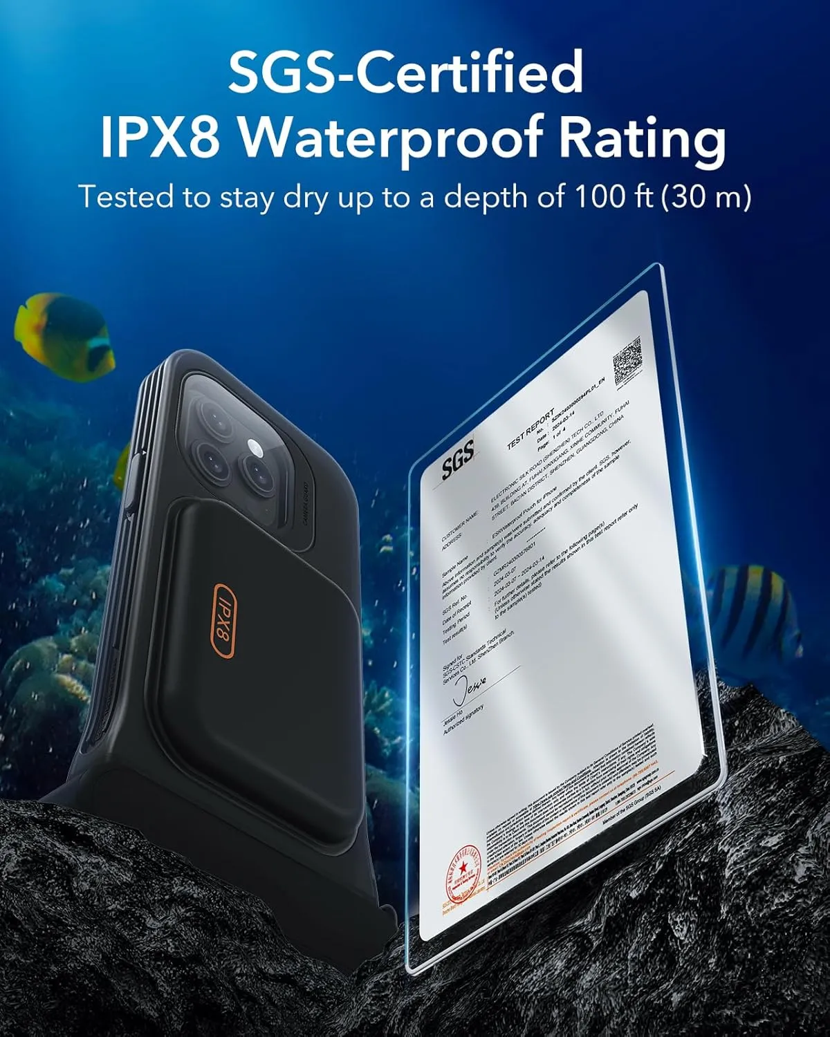 ESR Waterproof Phone Pouch for iPhone 15 Pro / 14 Pro / 13 Pro, Underwater Touch Sensitivity, IPX8 Floating Waterproof Cellphone Case with Lanyard, Dry Bag for Snorkeling, Black, 2 Pack