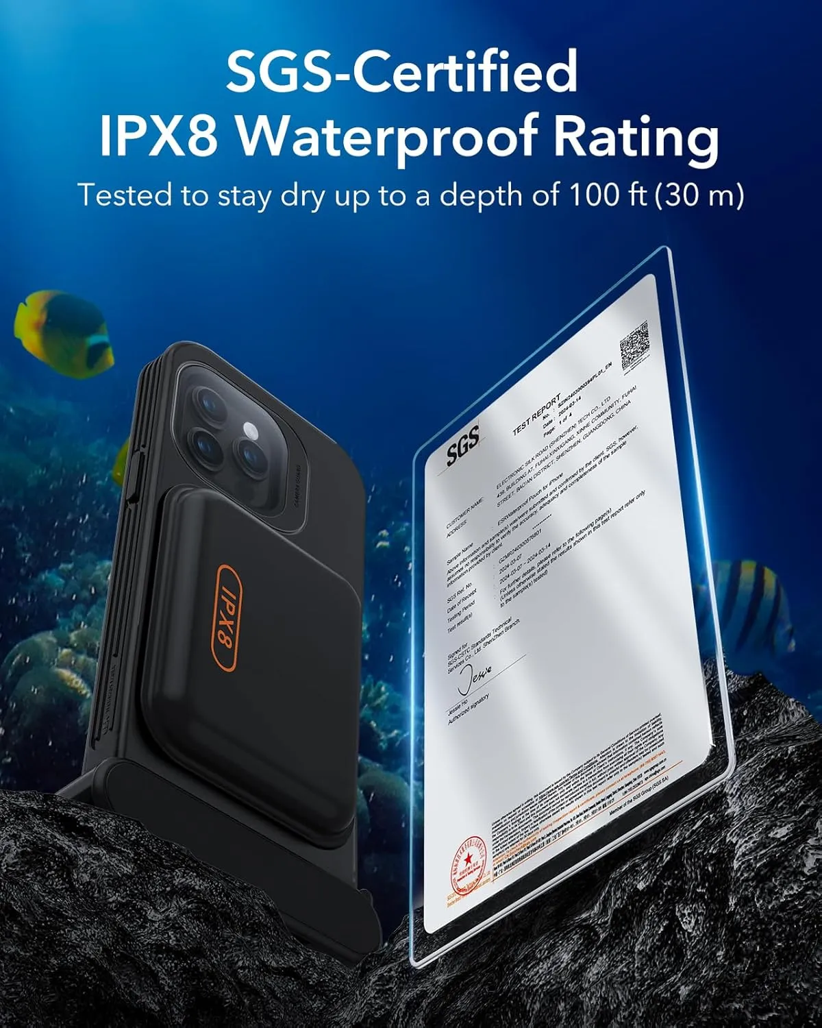 ESR Waterproof Phone Pouch for iPhone 15 Pro Max /14 Pro Max, Underwater Touch Sensitivity, IPX8 Floating Waterproof Cellphone Case with Lanyard, Dry Bag for Snorkeling, Black, 2 Pack