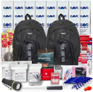 Essentials Complete Deluxe Survival Kit 2 & 4 Person | Bug-Out-Bag | Emergency Go Bag Kit for Wildfires, Hurricanes, and Other Natural Disasters
