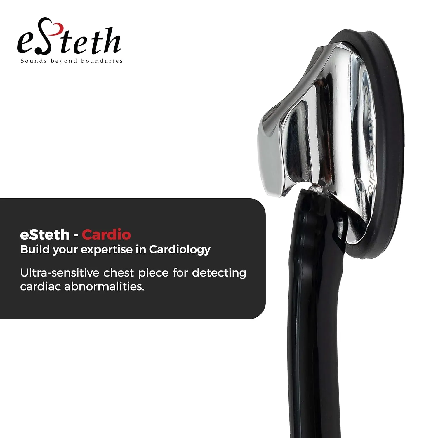 eSteth eSteth Cardiology Stethoscope - Ultra Sensitive Professional and Broad Single Head Diaphragn - Extra Ear Tips - 30" Flexible Tubing, Black Stethoscope