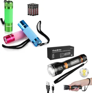 EverBrite 1000 Lumens Rechargeable Zoomable Aluminum Flashlight & 3-Pack Mini LED Flashlights
