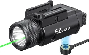 EZshoot 2400 Lumens Laser Light Combo with Strobe Mode, High Lumen Tactical Light for Pistol, Magnetic Rechargeable Green Laser Light with Quick Install Adjustable Slide Rail for Picatinny GL Rail