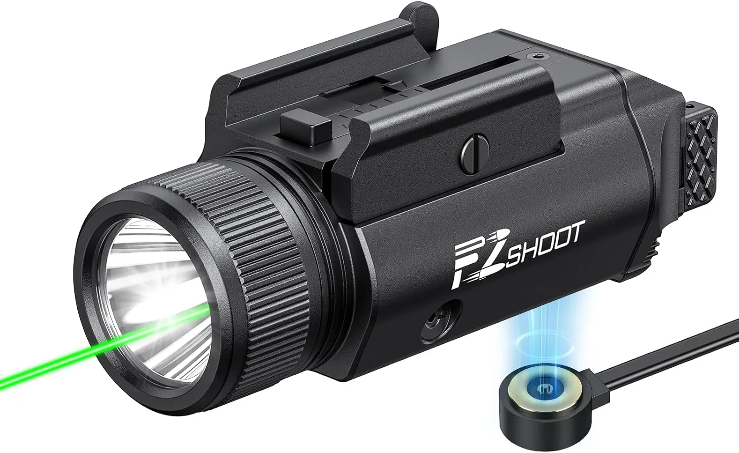 EZshoot 2400 Lumens Laser Light Combo with Strobe Mode, High Lumen Tactical Light for Pistol, Magnetic Rechargeable Green Laser Light with Quick Install Adjustable Slide Rail for Picatinny GL Rail