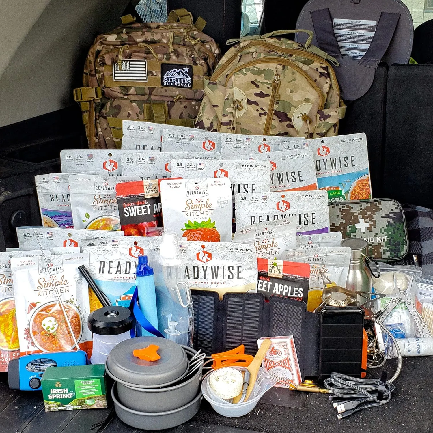 Family Comfort 72 Emergency Survival Kit/Backpack – 72 Hour for 2 People – Disaster Preparedness – Delicious ReadyWise Food, Gear, Lighting, First Aid, Tools & More - Sirius Survival