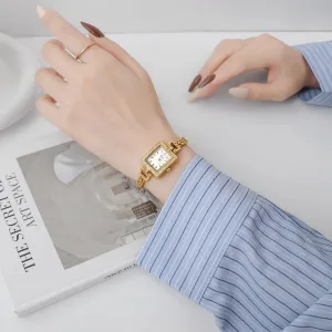FANMIS Vintage Alloy Square Bracelet Watch Diamond Small Gold Watch Modern Minimalist Design Waterproof Luxury Dress Bracelet Watch for Women