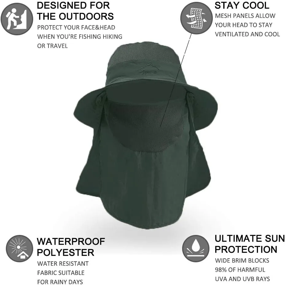 FEOYA Sun Hat Safari Cap with UPF 50  Sun Protection Wide Brim Hat for Hiking Camping Gardening Fishing
