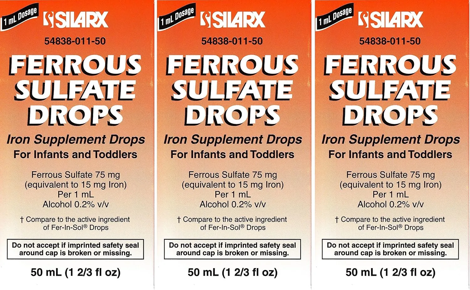 Ferrous Drops Iron Supplement Peppermint Flavor Generic for Enfamil Fer-in-Sol Iron Supplement Drops for Infants, Toddlers & Children Measuring Dropper Included 50 ml per Bottle Pack of 3