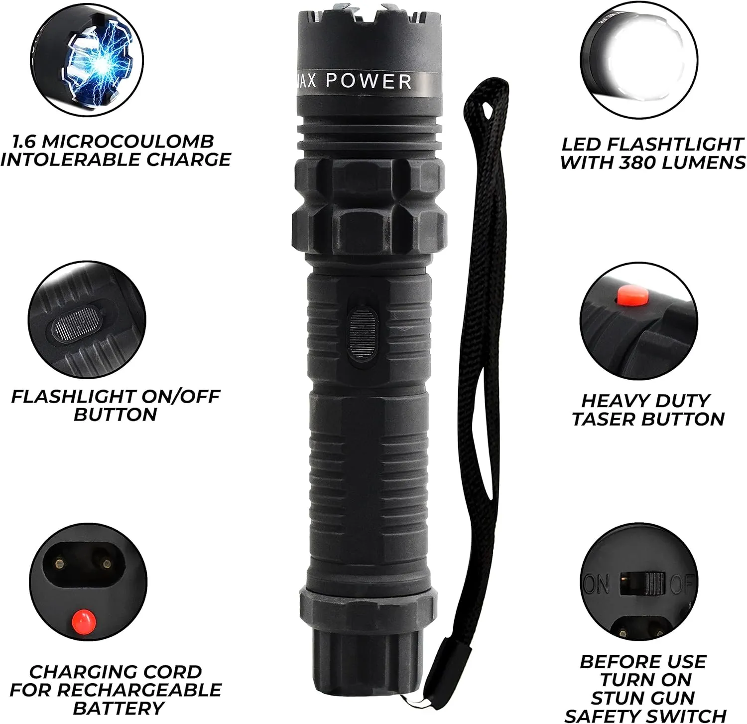 Fightsense LED Tactical Flashlight Stun Gun Pepper Spray Combo Pack for Women self Defense