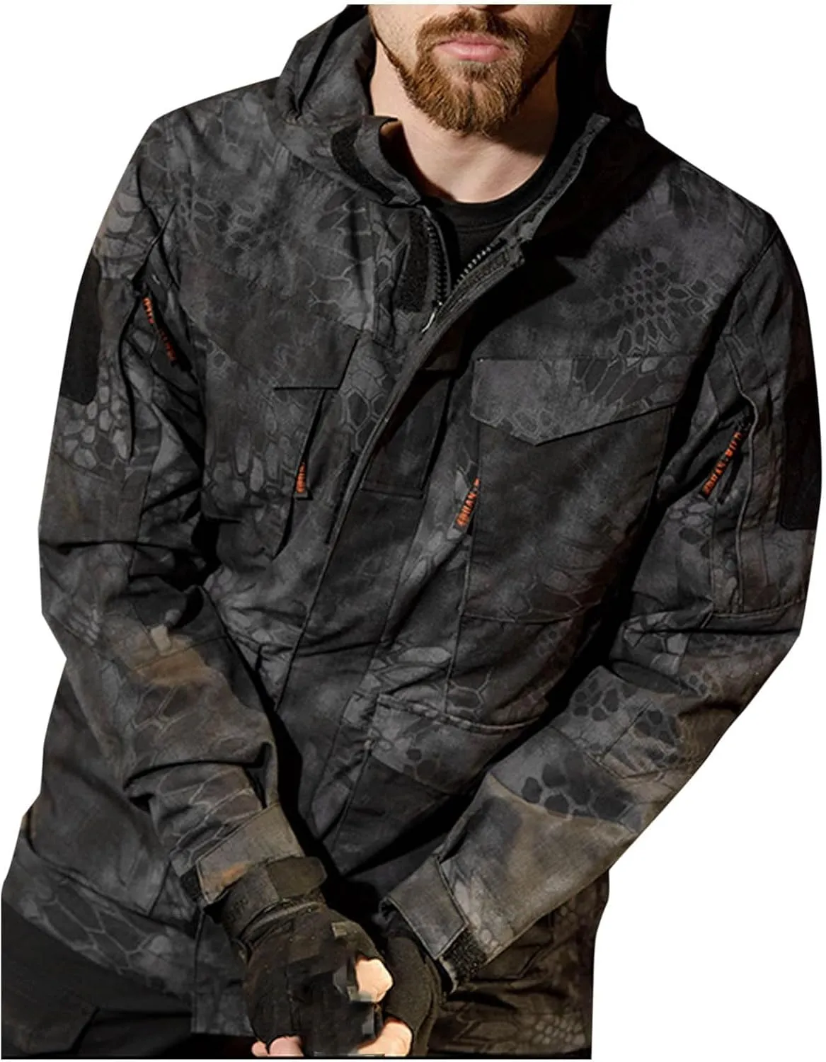 Finelylove Mens Military Tactical Jacket Waterproof Rain Jacket Warm Winter Raincoat Mountain Windbreaker with 6 Pockets