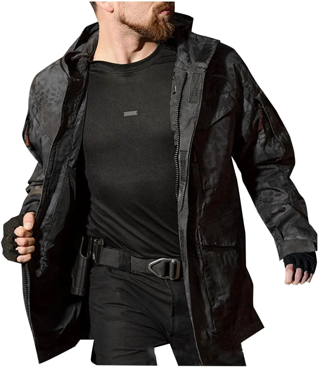 Finelylove Mens Military Tactical Jacket Waterproof Rain Jacket Warm Winter Raincoat Mountain Windbreaker with 6 Pockets
