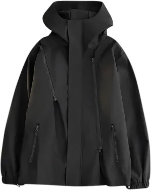 Finelylove Mens Rain Jacket Waterproof Lightweight Hooded Windbreaker Fashion Casual Light Jacket Outdoor Rain Coats