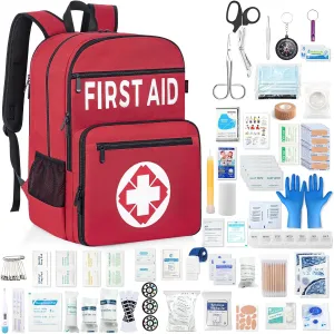 First Aid Kit Backpack Fully stocked, 400pcs Survival Gear - Includes Gauze, Ice Packs, Emergency Blanket, Band-Aids for Car, Travel, Home, Camping Survival
