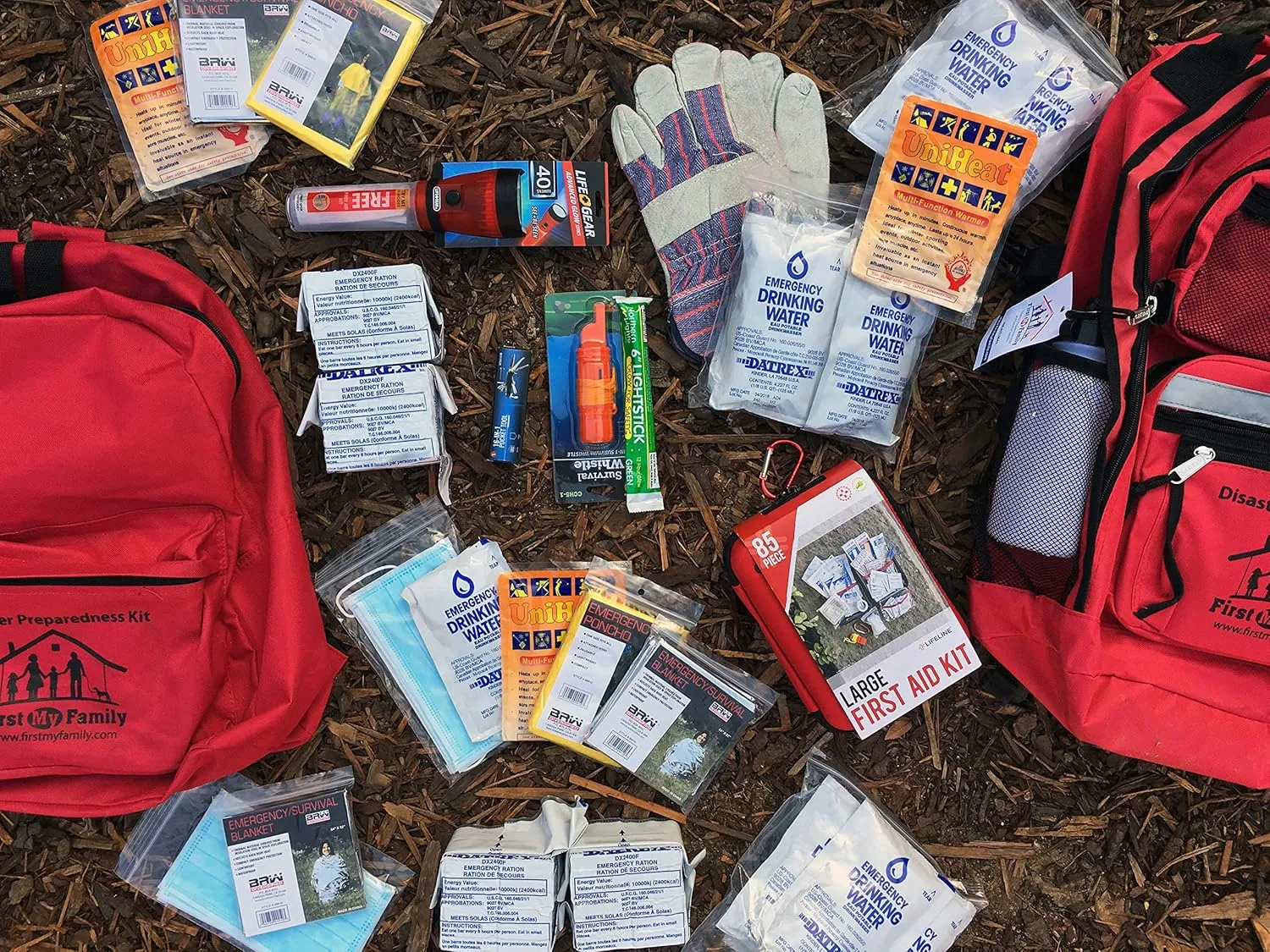 First My Family All-in-One Premium 2-Person Emergency Survival Kit | Hurricane & Earthquake Preparedness Supplies | Disaster Backpack with 72-Hour Survival Gear, First Aid, and More