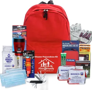 First My Family All-in-One Premium 2-Person Emergency Survival Kit | Hurricane & Earthquake Preparedness Supplies | Disaster Backpack with 72-Hour Survival Gear, First Aid, and More