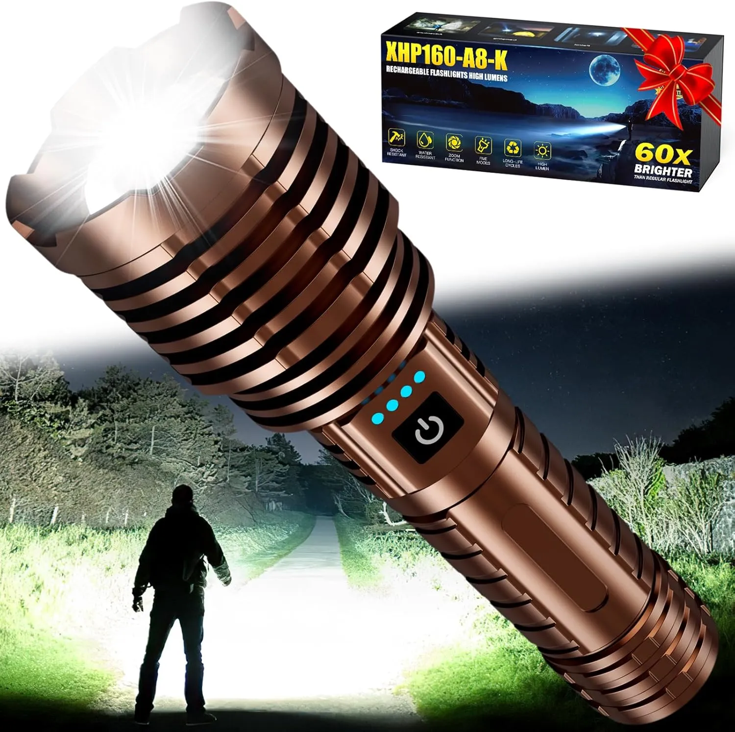 Flashlights 2400.000 High Lumens Rechargeable, Super Bright Flash Light, 5 Modes LED Flashlight Adjustable, 31H Long Runtime, Handheld Waterproof Powerful Flashlight for Home Camping Hiking