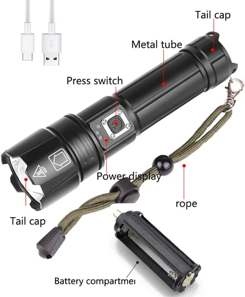 Flashlights High Lumens, 1476A Rechargeable Flashlights Led 20000 Lumen, XHP70.2 Super Bright Flash Light, High Powered Handheld Flashlights for Emergency Camping Gift, IP67 Waterproof, Zoomable