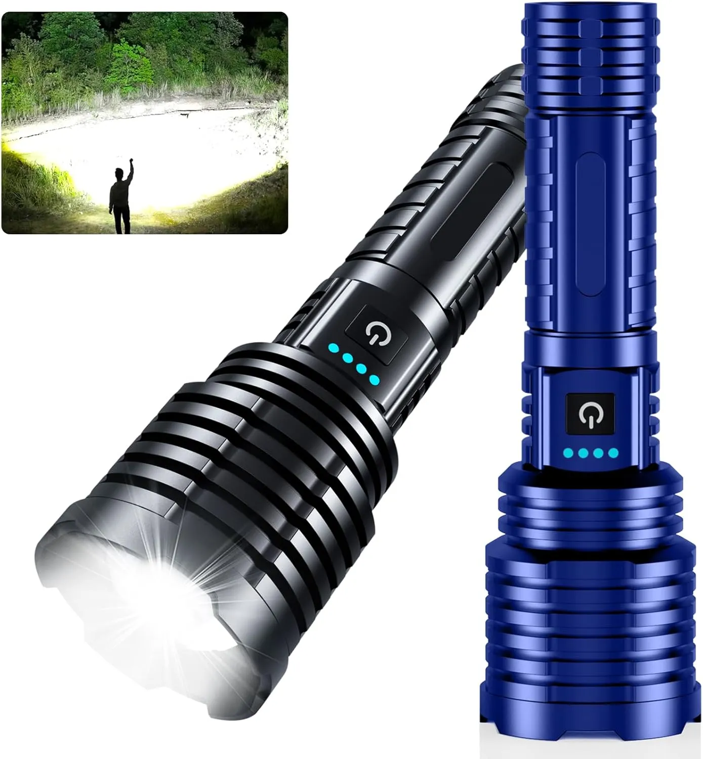 Flashlights High Lumens Rechargeable 2 PCS, Lumens Led Tactical Flashlight Battery Powered with 5 Light Modes, Zoomable, Powerful Waterproof Handheld Flash Lights for Emergency Camping