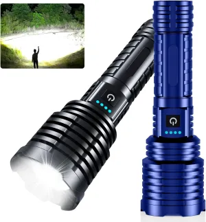 Flashlights High Lumens Rechargeable 2 PCS, Lumens Led Tactical Flashlight Battery Powered with 5 Light Modes, Zoomable, Powerful Waterproof Handheld Flash Lights for Emergency Camping