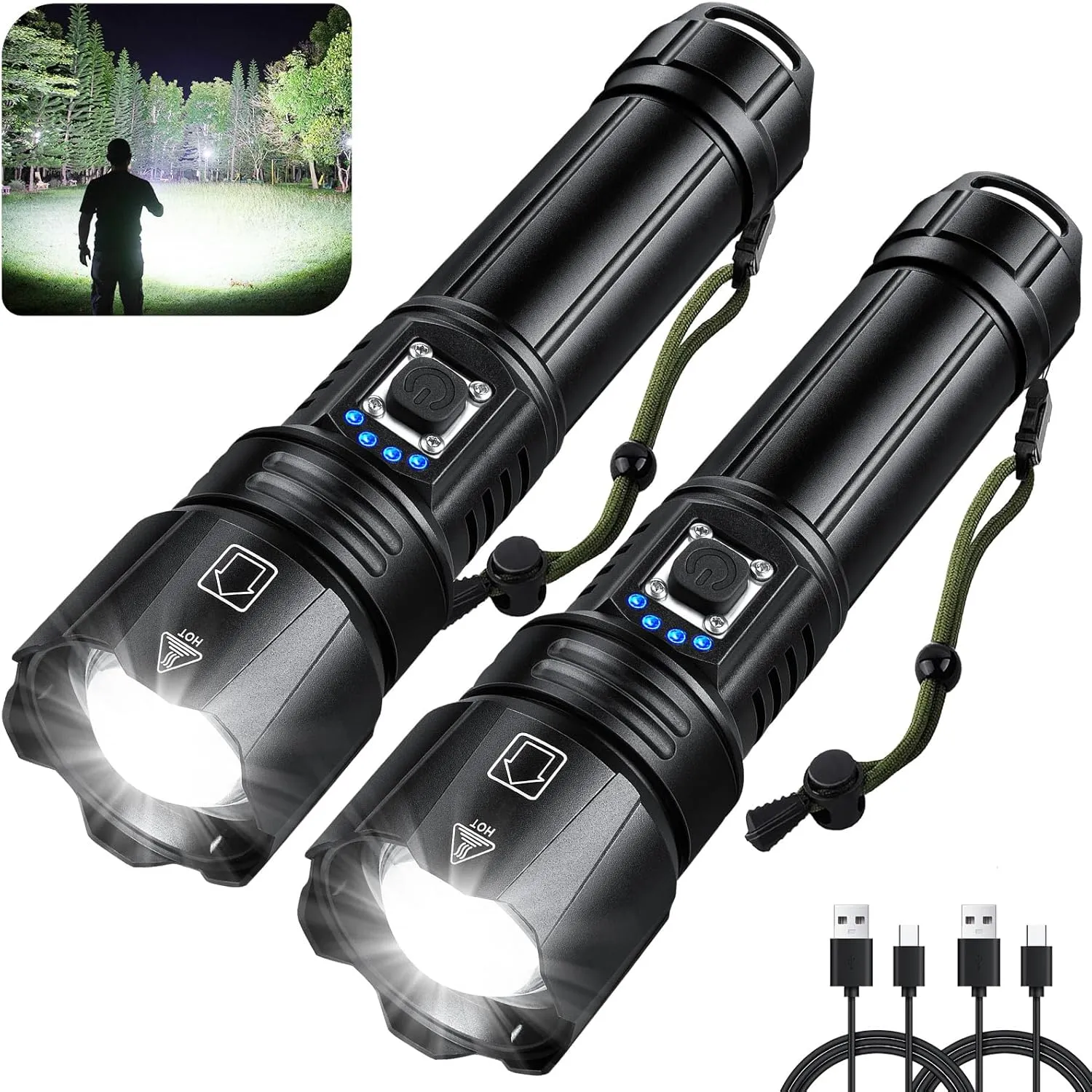 Flashlights High Lumens Rechargeable, 3000 Lumen Super Bright Flashlight 2 Pack, High Powered LED Flash Light with 5 Modes, IPX6 Waterproof Handheld Flashlights for Home Camping Gift