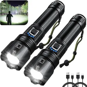 Flashlights High Lumens Rechargeable, 3000 Lumen Super Bright Flashlight 2 Pack, High Powered LED Flash Light with 5 Modes, IPX6 Waterproof Handheld Flashlights for Home Camping Gift