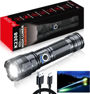 Flashlights High Lumens Rechargeable USB C Flash Light, Super Bright LED Flashlight, Long Beam, IPX5 Waterproof Tactical Flashlight Powerful for Emergency, Camping