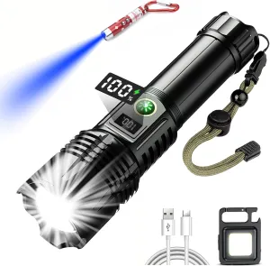 Flashlights Rechargeable High Lumens, Ultra Powerful LED 1000000 Lumens Super Bright Tactical Flashlight High Power Handheld Flash Light Waterproof Zoomable 5 Modes for Camping, Emergency, Home