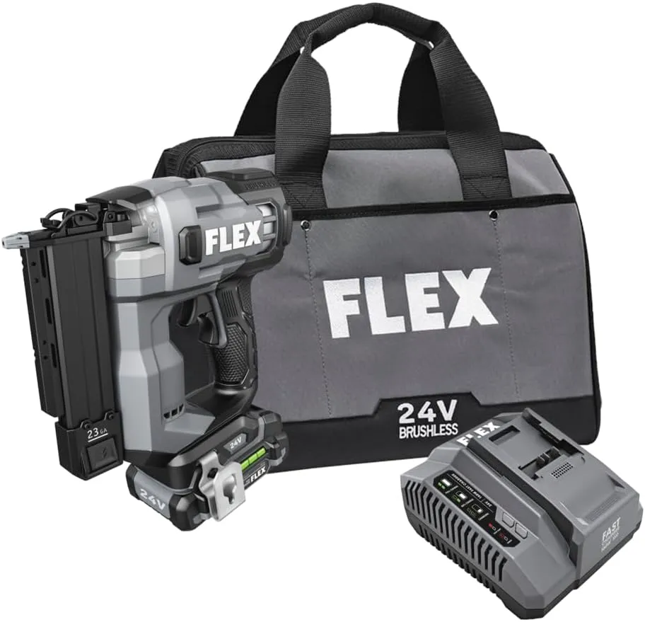 FLEX 24V Brushless 23Ga Pin Nailer Kit with 2.5Ah Lithium Battery and 160W Fast Charger - FS4341-1A
