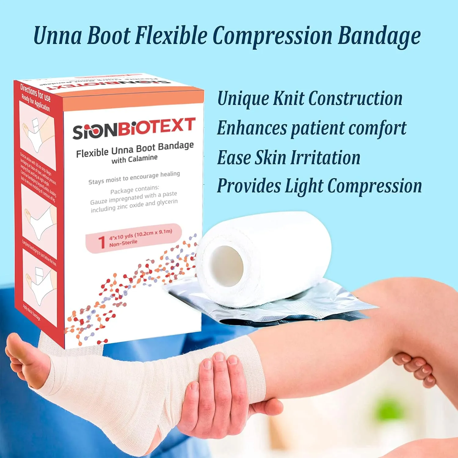 Flexible Unna Boot Fabric Bandages with Zinc and Calamine, First Aid Kit Emergency Supplies, Ankle Brace Compression Bandage Wrap, Wound Care Supplies, 4 Inches X 30 Feet