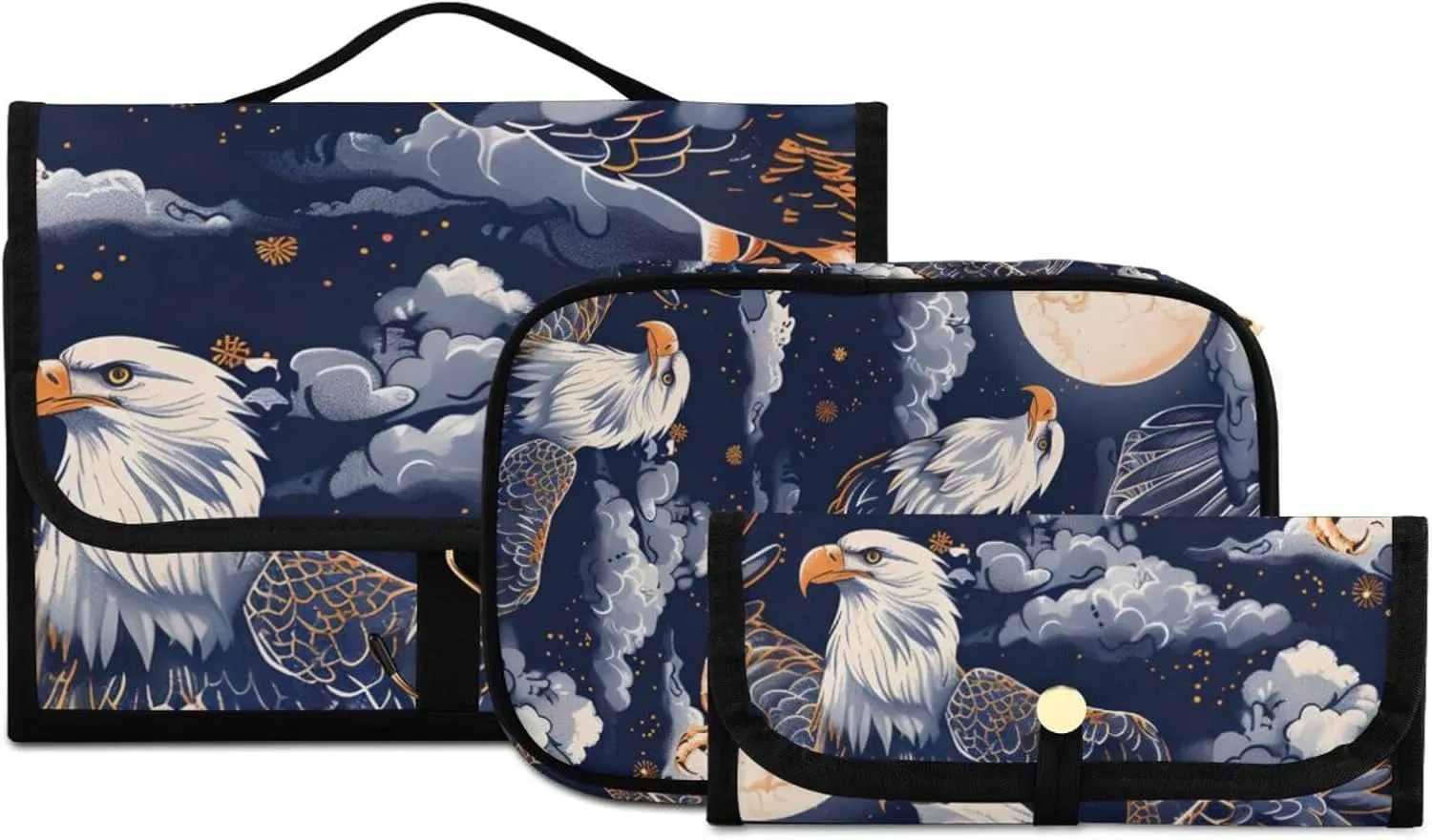 Foldable Hanging Travel Toiletry Organizer Set 3-Piece with Cosmetic Bag & Brush Holder - Bald Eagle (2)