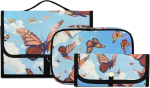 Foldable Hanging Travel Toiletry Organizer Set 3-Piece with Cosmetic Bag & Brush Holder - Butterfly (9)