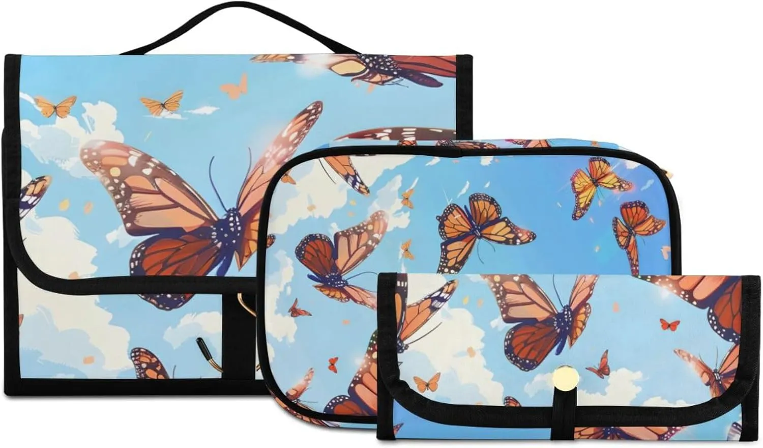 Foldable Hanging Travel Toiletry Organizer Set 3-Piece with Cosmetic Bag & Brush Holder - Butterfly (9)