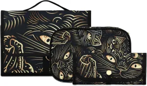 Foldable Hanging Travel Toiletry Organizer Set 3-Piece with Cosmetic Bag & Brush Holder - Cat (18)