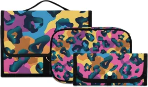 Foldable Hanging Travel Toiletry Organizer Set 3-Piece with Cosmetic Bag & Brush Holder - Cheetah (11)