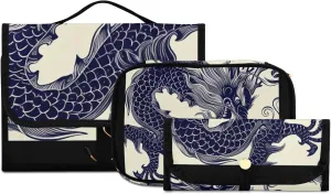 Foldable Hanging Travel Toiletry Organizer Set 3-Piece with Cosmetic Bag & Brush Holder - Chinese Dragon (1)