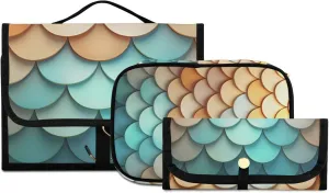 Foldable Hanging Travel Toiletry Organizer Set 3-Piece with Cosmetic Bag & Brush Holder - Colorful Dragon Scales (6)