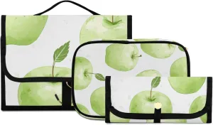Foldable Hanging Travel Toiletry Organizer Set 3-Piece with Cosmetic Bag & Brush Holder - Cute Apple (1)