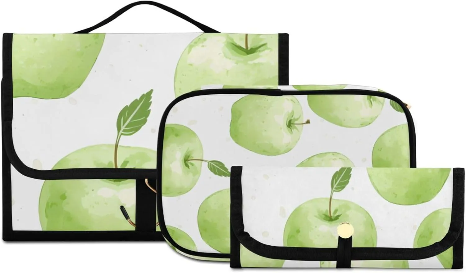 Foldable Hanging Travel Toiletry Organizer Set 3-Piece with Cosmetic Bag & Brush Holder - Cute Apple (1)