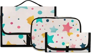 Foldable Hanging Travel Toiletry Organizer Set 3-Piece with Cosmetic Bag & Brush Holder - Cute Stars