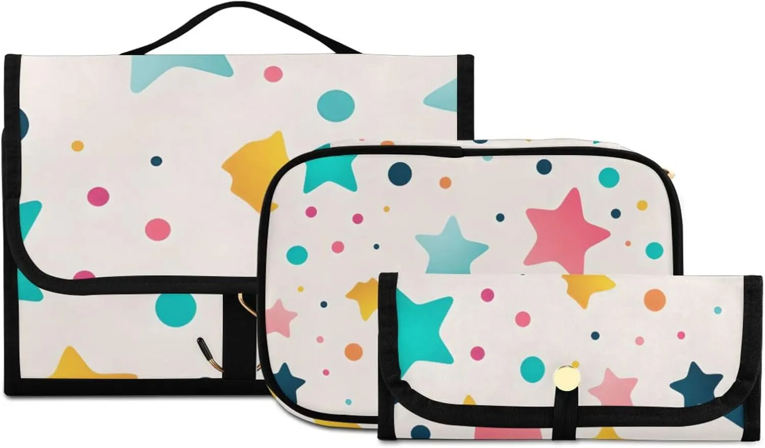 Foldable Hanging Travel Toiletry Organizer Set 3-Piece with Cosmetic Bag & Brush Holder - Cute Stars