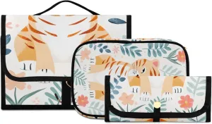 Foldable Hanging Travel Toiletry Organizer Set 3-Piece with Cosmetic Bag & Brush Holder - Cute Tiger (3)