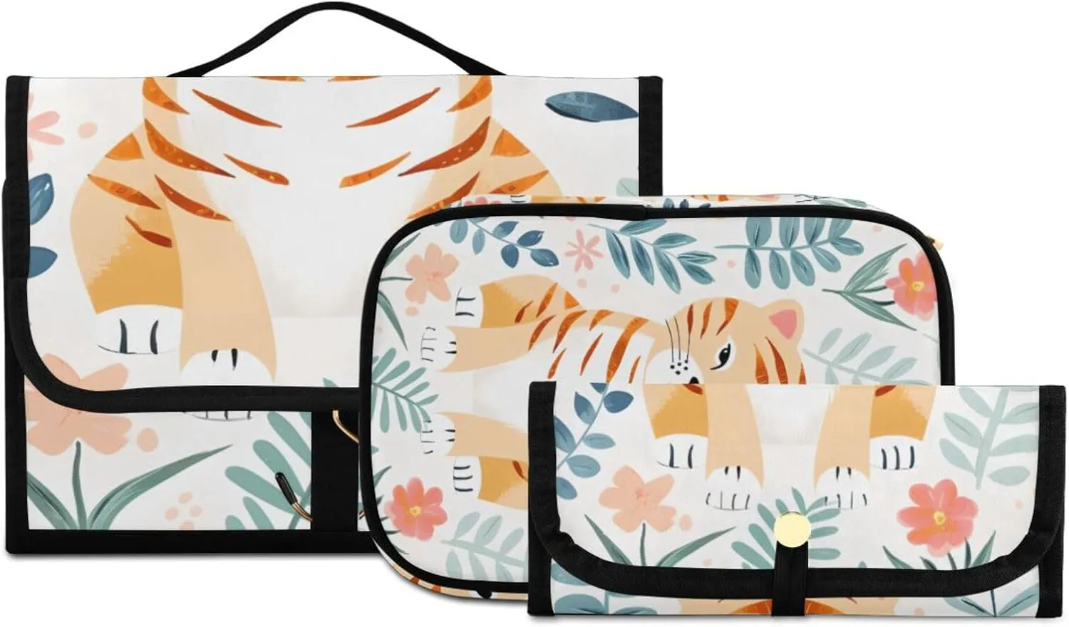 Foldable Hanging Travel Toiletry Organizer Set 3-Piece with Cosmetic Bag & Brush Holder - Cute Tiger (3)