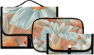 Foldable Hanging Travel Toiletry Organizer Set 3-Piece with Cosmetic Bag & Brush Holder - Daisy (2)