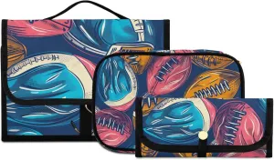 Foldable Hanging Travel Toiletry Organizer Set 3-Piece with Cosmetic Bag & Brush Holder - Football (10)