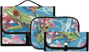 Foldable Hanging Travel Toiletry Organizer Set 3-Piece with Cosmetic Bag & Brush Holder - Frog (7)
