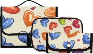 Foldable Hanging Travel Toiletry Organizer Set 3-Piece with Cosmetic Bag & Brush Holder - Heart (18)