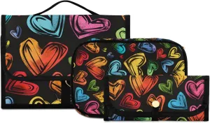 Foldable Hanging Travel Toiletry Organizer Set 3-Piece with Cosmetic Bag & Brush Holder - Heart (4)