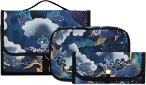 Foldable Hanging Travel Toiletry Organizer Set 3-Piece with Cosmetic Bag & Brush Holder - Peacock (10)