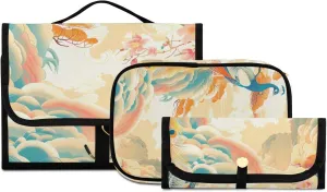 Foldable Hanging Travel Toiletry Organizer Set 3-Piece with Cosmetic Bag & Brush Holder - Peacock (11)