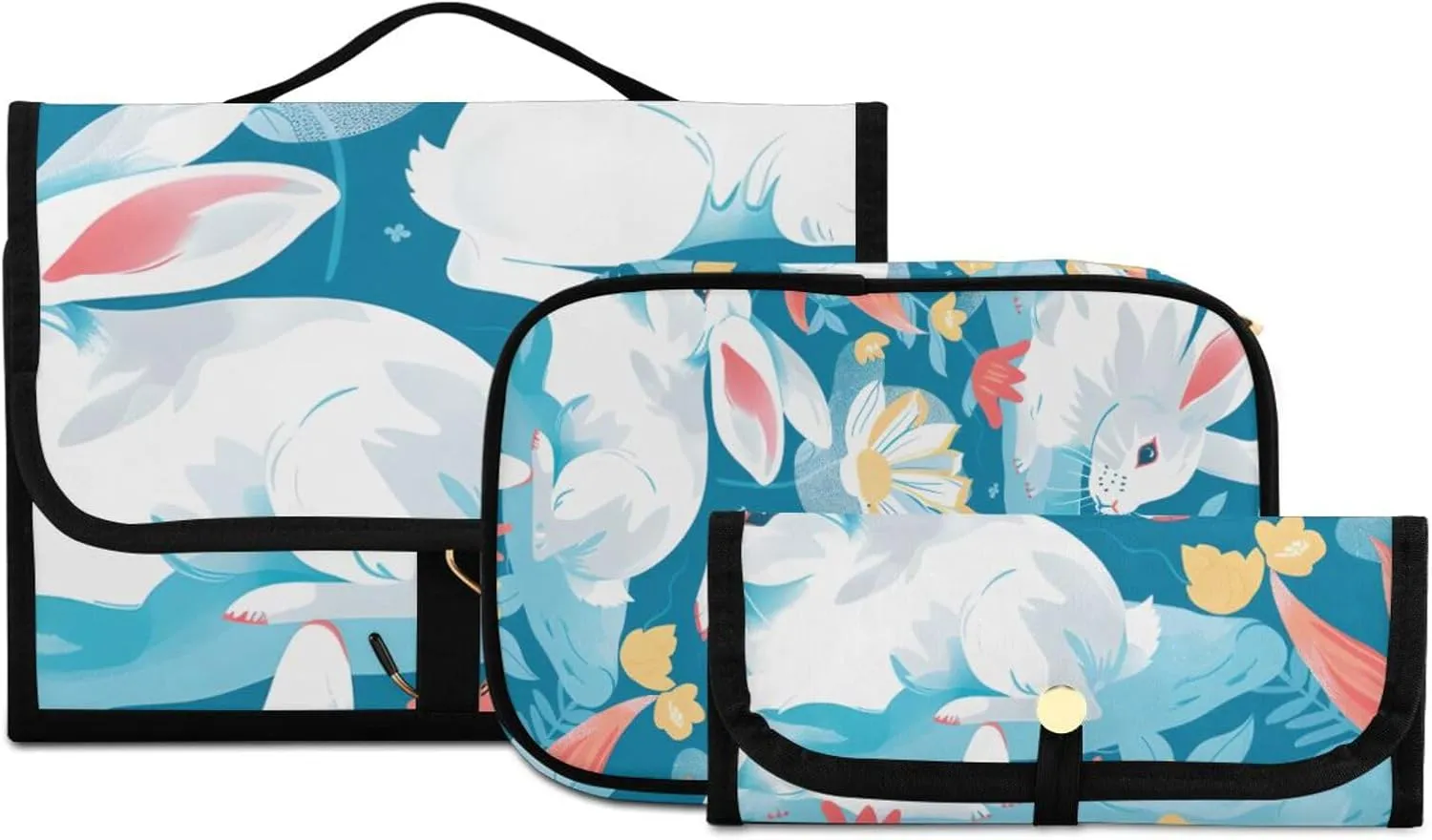 Foldable Hanging Travel Toiletry Organizer Set 3-Piece with Cosmetic Bag & Brush Holder - Rabbit (5)